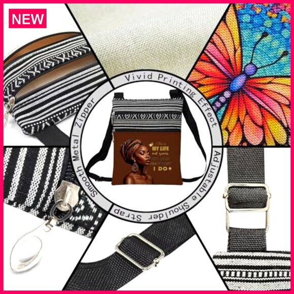 Small Crossbody Bag with Adjustable Strap, Zipper Pockets, Ethnic Pattern - Picture 6 of 8